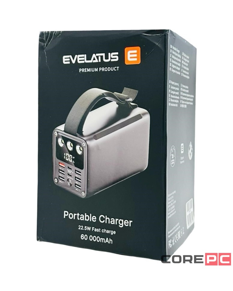 Powerbank Evelatus 60000mAh 6USB/2C 22.5W/20W черный
