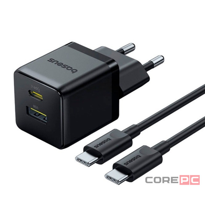 Сетевое зар. устр. Baseus Palm Charger 1USB/1C 30W кабель Type-C на Type-C P1011160A113-01 черное