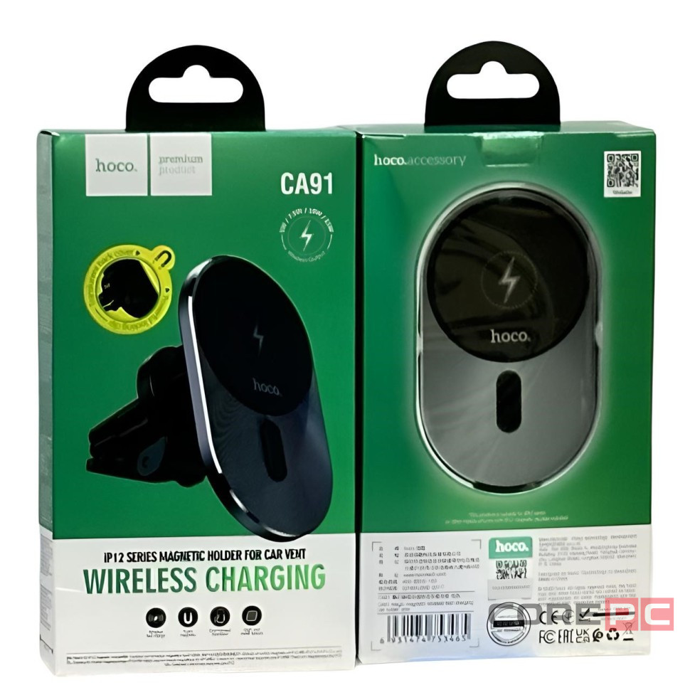 Держатель c беспроводной зарядкой в воздуховод Hoco CA91 (MagSafe) 15W магнитный черный