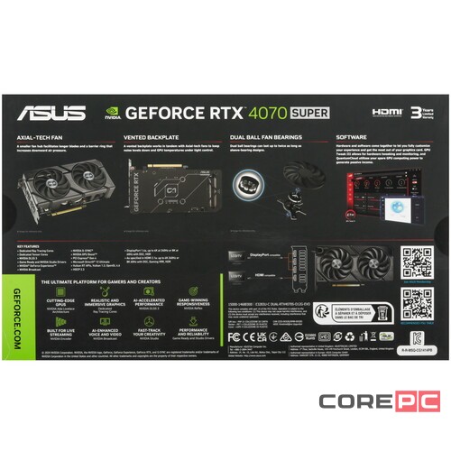 Видеокарта ASUS (DUAL-RTX4070S-O12G) GeForce RTX 4070 SUPER 12GB DUAL OC 90YV0K82-M0NA00