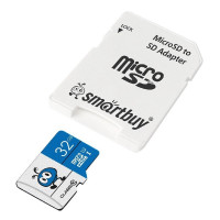 micro SDHC карта памяти Smartbuy 032GB UHS-I BLUE (с адаптером SD)