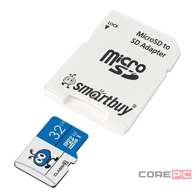 micro SDHC карта памяти Smartbuy 032GB UHS-I BLUE (с адаптером SD)