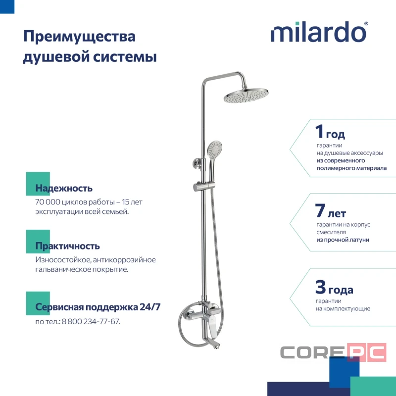 Душевая система Milardo 35к ENJSB3FM06 Энджой (Enjoy) лейка тропический душ, хром