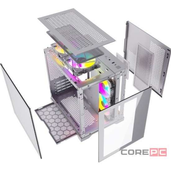 Компьютерный корпус Powercase VISION Micro TG 4х 120mm 5-color fan White mATX CVWM-L4