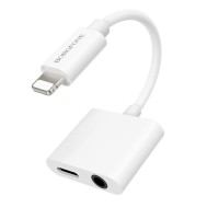 Переходник Borofone BV12 Lighting (папа) на AUX 3.5мм (мама)/Lighting (мама) серый