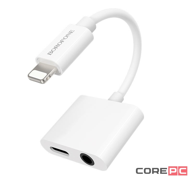 Переходник Borofone BV12 Lighting (папа) на AUX 3.5мм (мама)/Lighting (мама) серый