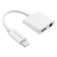 Переходник Borofone BV12 Lighting (папа) на AUX 3.5мм (мама)/Lighting (мама) серый