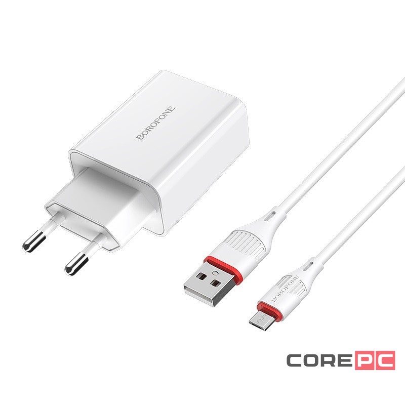 Сетевое зар. устр. Borofone BA21A с шнуром Micro 1USB 2.1A белое