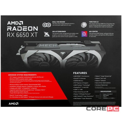 Видеокарта MSI (RX 6650 XT MECH 2X 8G OC) Radeon RX 6650 XT 8GB MECH 2X OC