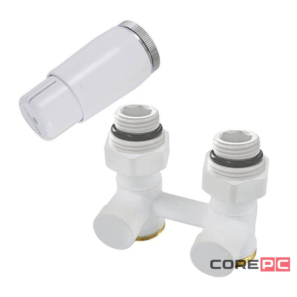 Комплект узла нижнего подкл SCHLOSSER прямой STANDARD 3/4quot; (белый) с термоголовкой М30х1,5, ниппеля 1/2quot;Х3/4quot;