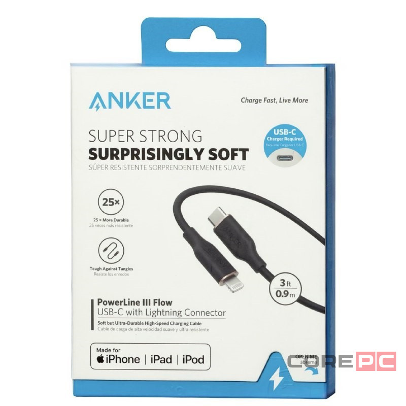 Usb Кабель-зарядка Type-C на Lightning Anker PowerLine III Flow (A8662P11) 0.9м черный