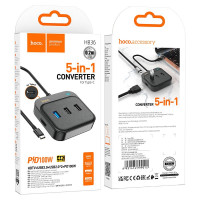 Кабель-переходник Hoco HB36 Type-C на HDMI/USB3.0/USB2.0/USB-C 0.2м черный