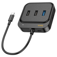 Кабель-переходник Hoco HB36 Type-C на HDMI/USB3.0/USB2.0/USB-C 0.2м черный