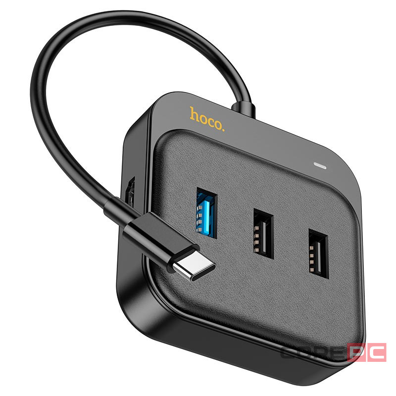 Кабель-переходник Hoco HB36 Type-C на HDMI/USB3.0/USB2.0/USB-C 0.2м черный
