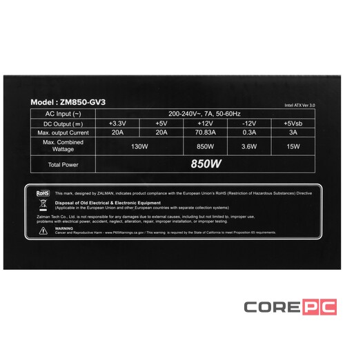 Блок питания Zalman 850W GigaMax III ZM850-GV3 16 Pin (PCIe 5.0 Connector Cable Details)