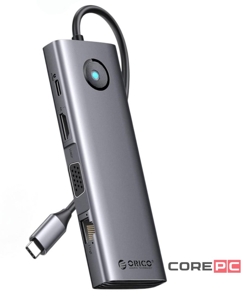 Кабель-переходник Orico PW11-10P Type-C на HDMI/USB3.0x3/USB-C/MicroSD/TF/AUX/VGA/RJ45 серый