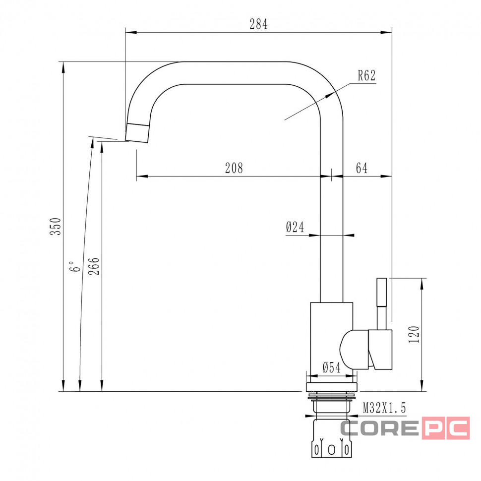 Смеситель для кухни MIXLINE МЛ-ГС12/ML-GS12 (331), рычажное управление, цвет белый
