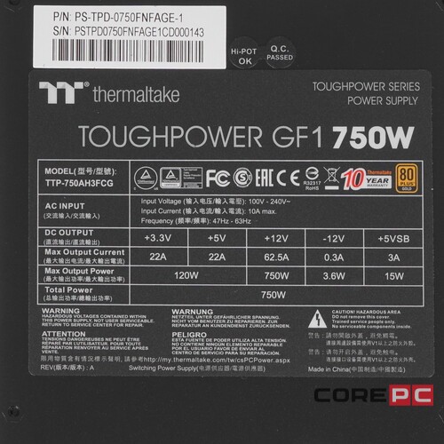 Блок питания Thermaltake 750W TOUGHPOWER GF1 750 PS-TPD-0750FNFAGE-1