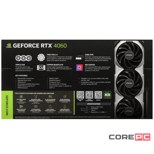 Видеокарта MSI (RTX 4060 VENTUS 3X 8G) GeForce RTX 4060 8GB VENTUS 3X