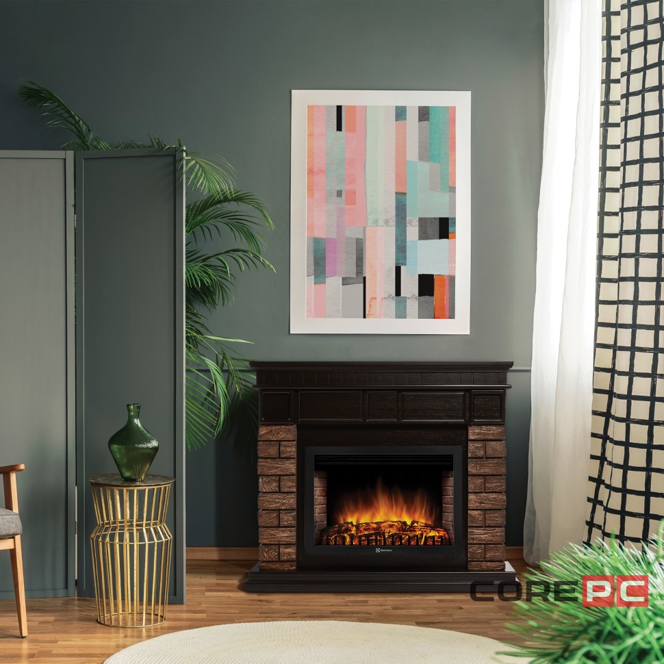 Каминокомплект:Очаг Electrolux EFP/P-3320RLS, портал Bricks Wood 30 камень темный, шпон венге