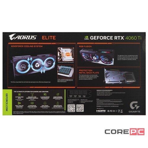 Видеокарта Gigabyte (GV-N406TAORUS E-8GD) GeForce RTX 4060 Ti 8GB AORUS ELITE