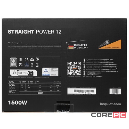 Блок питания Be Quiet! 1500W STRAIGHT POWER 12 BN340 16 Pin (PCIe 5.0 Connector Cable Details)