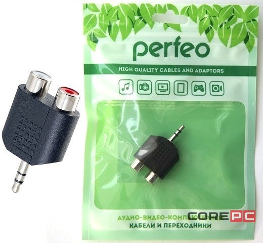 Переходник AUX 3.5мм (папа)-2xRCA (мама) Perfeo A7012