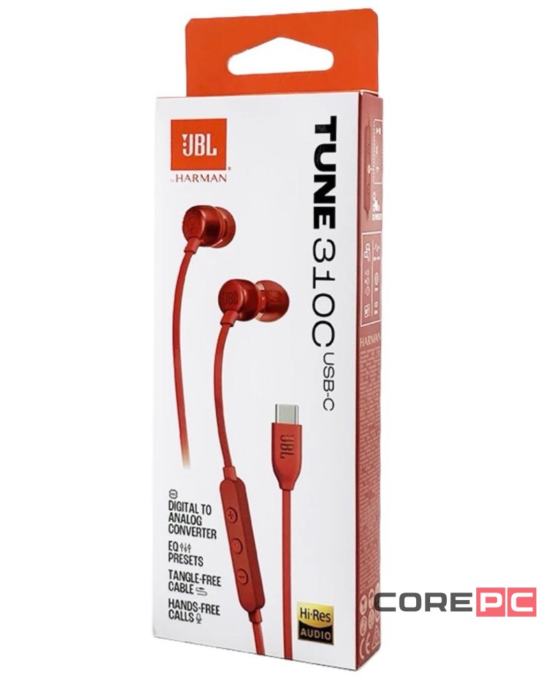 Наушники с микрофоном JBL T310C Type-C красные
