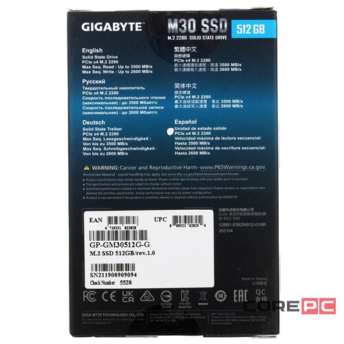 Твердотельный накопитель Gigabyte 512 Gb M30 GP-GM30512G-G