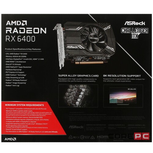 Видеокарта ASRock (RX6400 CLI 4G) Radeon RX 6400 4GB Challenger ITX