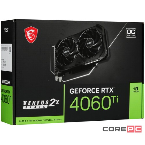 Видеокарта MSI (RTX 4060 Ti 8G VENTUS 2X BLACK E1 OC) GeForce RTX 4060 Ti 8GB VENTUS 2X BLACK E1 OC