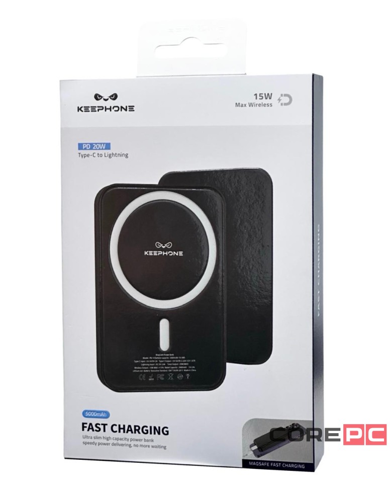 Powerbank с беспроводной зарядкой Keephone PB-14 5000mAh 1C 20W PB-14BK черный