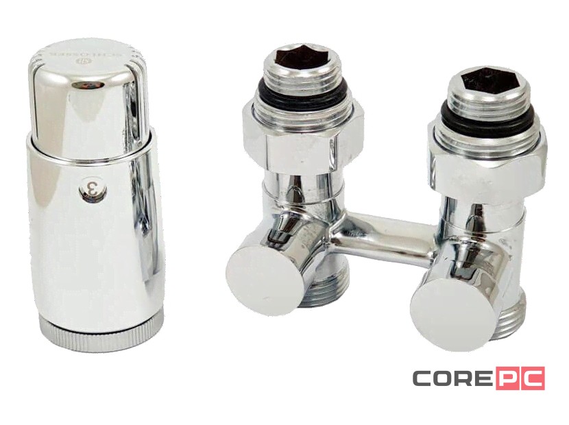 Комплект узла нижнего подкл SCHLOSSER прямой STANDARD 3/4quot; (хром) с термоголовкой М30х1,5, ниппеля 1/2quot;Х3/4quot;