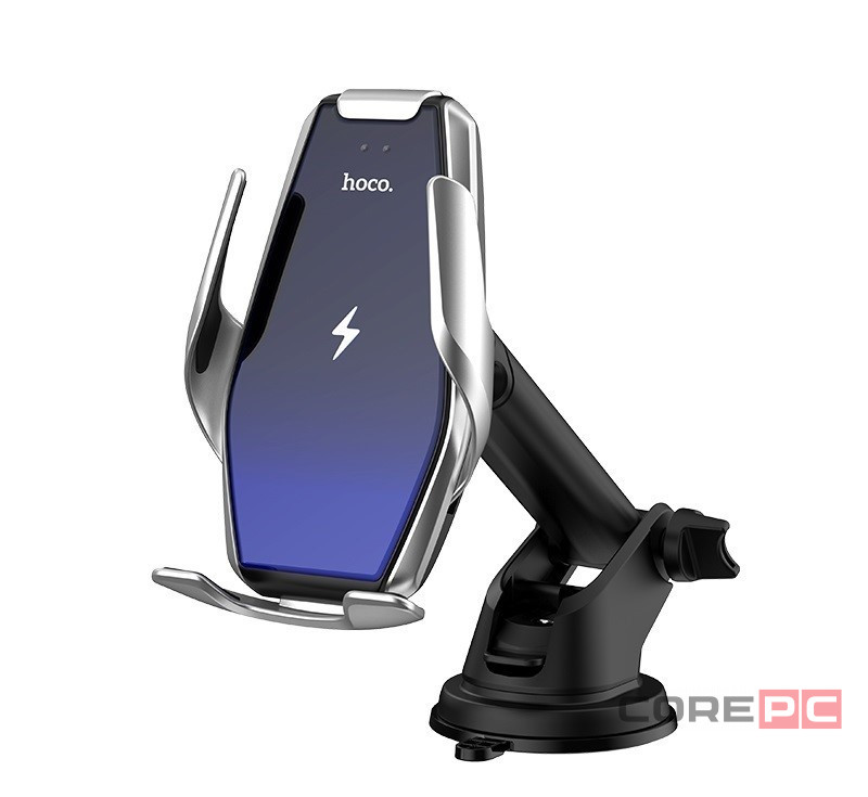 Держатель c беспроводной зарядкой на торпеду/воздуховод Hoco S14 15W серебристый