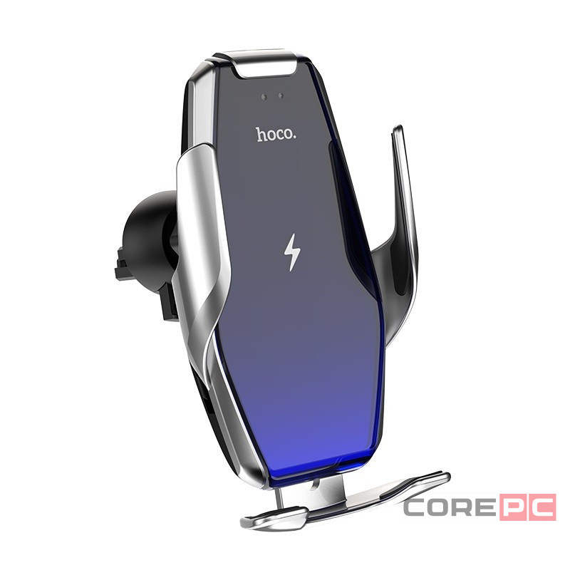 Держатель c беспроводной зарядкой на торпеду/воздуховод Hoco S14 15W серебристый
