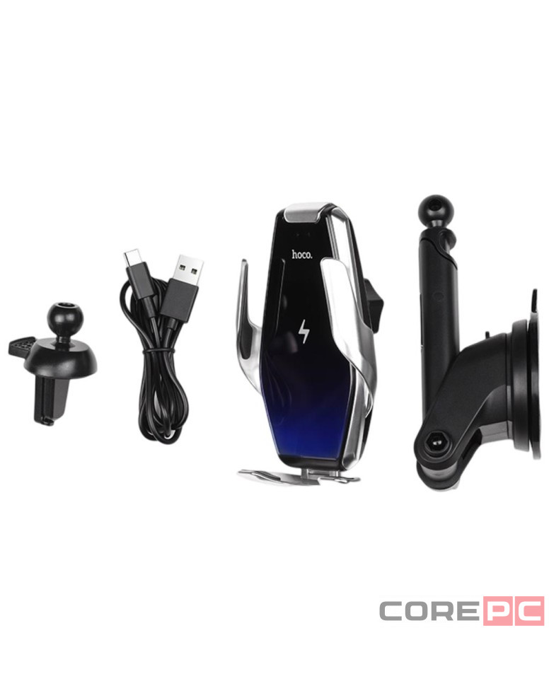 Держатель c беспроводной зарядкой на торпеду/воздуховод Hoco S14 15W серебристый