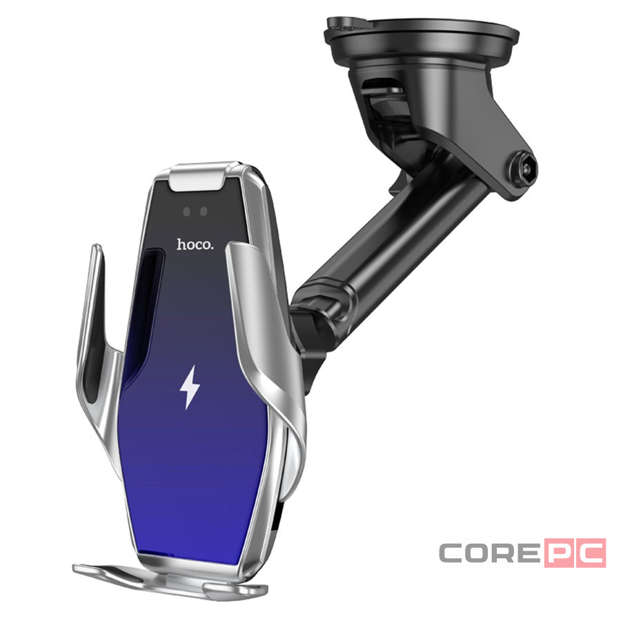 Держатель c беспроводной зарядкой на торпеду/воздуховод Hoco S14 15W серебристый