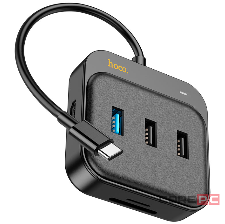 Кабель-переходник Hoco HB38 Type-C на HDMI/USB3.0/USB2.0/SD/Micro SD/USB-C 0.2м черный