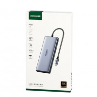 USB-хаб Ugreen Type-C 9в1 3USB/HDMI/RJ45/2Type-C//MicroSD/SD серый