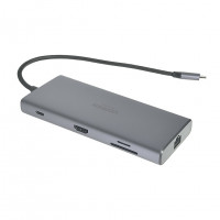 USB-хаб Ugreen Type-C 9в1 3USB/HDMI/RJ45/2Type-C//MicroSD/SD серый