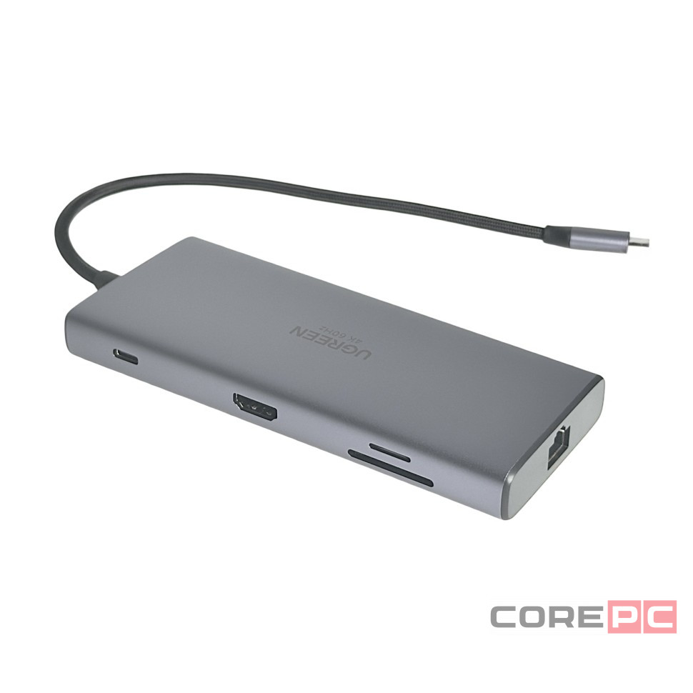 USB-хаб Ugreen Type-C 9в1 3USB/HDMI/RJ45/2Type-C//MicroSD/SD серый