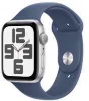 Apple Watch SE (2024) 44mm Silver Aluminium Case with Denim Sport Band (S/M)
