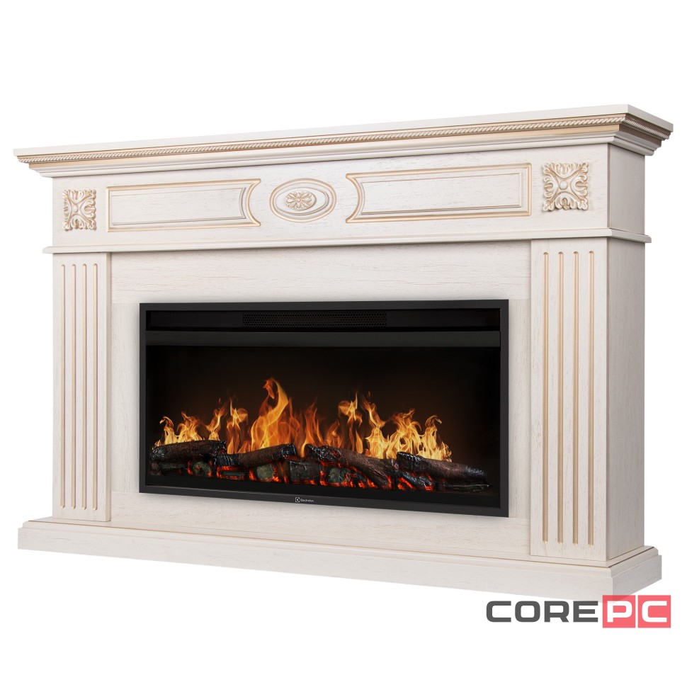 Каминокомплект: Очаг Electrolux EFP/P-4220LS, портал Siena 42/40/36, сл. кость с зол. патиной