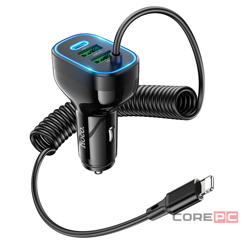 Автомобильное заряд. устр. Hoco NZ11A 2USB/1C + кабель IP 30W черное