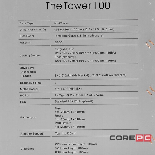 Компьютерный корпус Thermaltake The Tower 100 TG Snow White CA-1R3-00S6WN-00