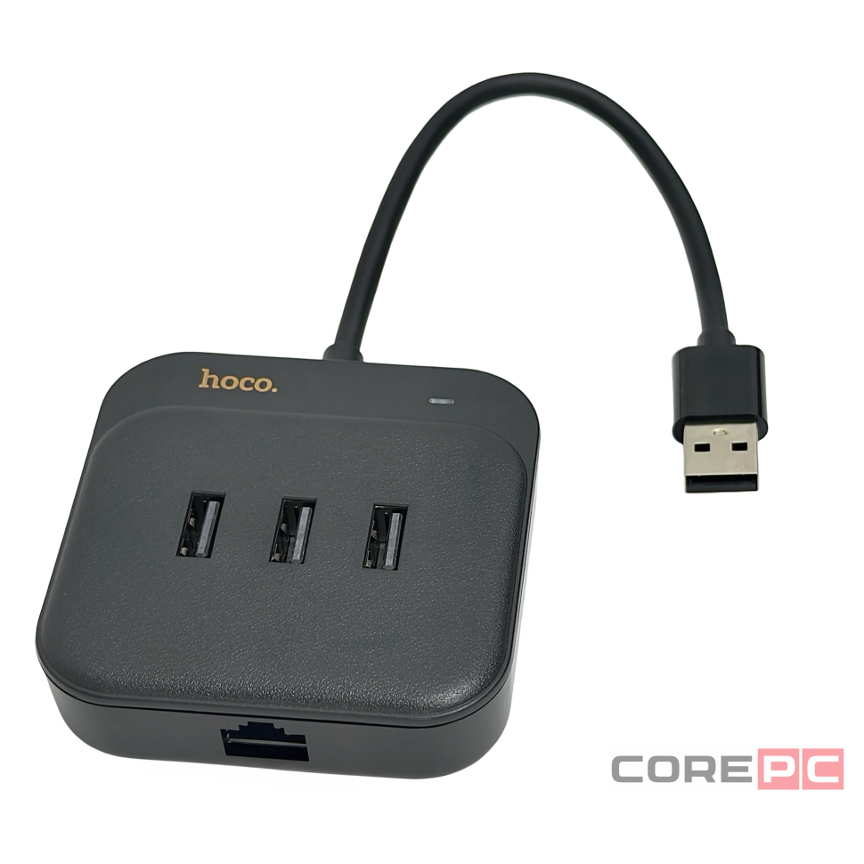 USB-хаб Hoco HB35 3xUSB2.0/RJ45 0.2м черный