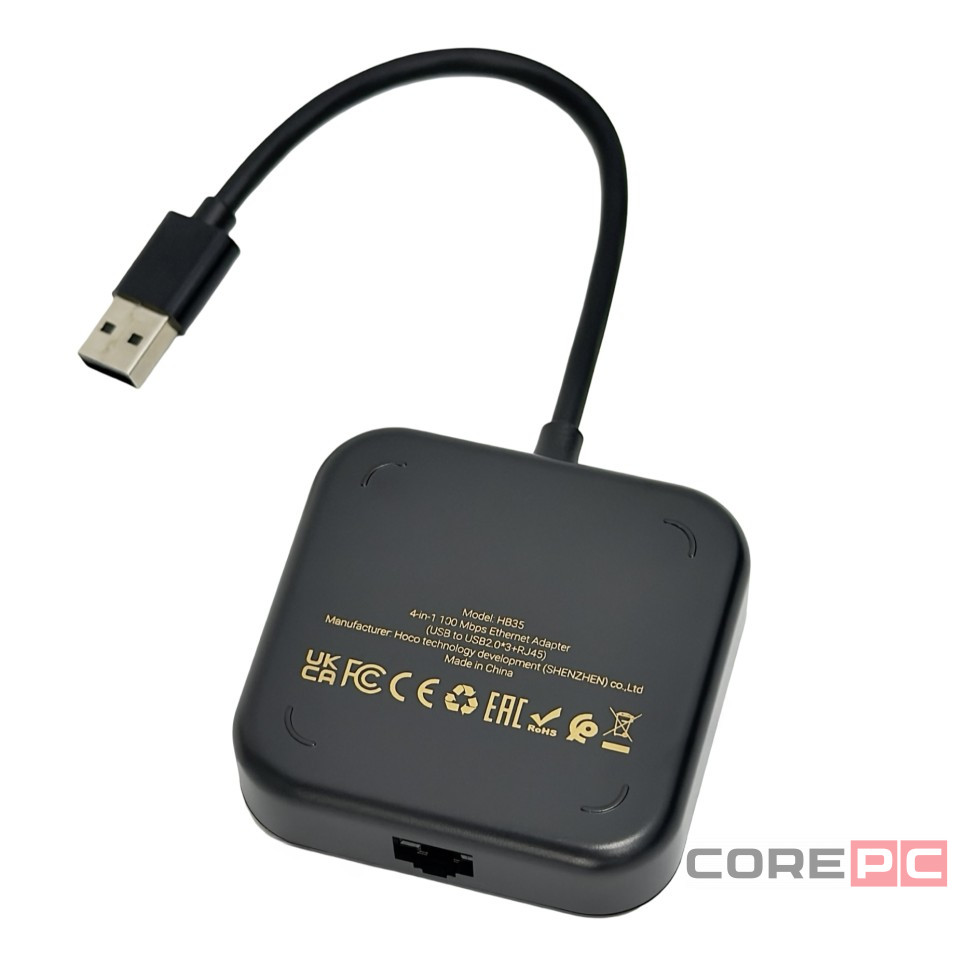 USB-хаб Hoco HB35 3xUSB2.0/RJ45 0.2м черный
