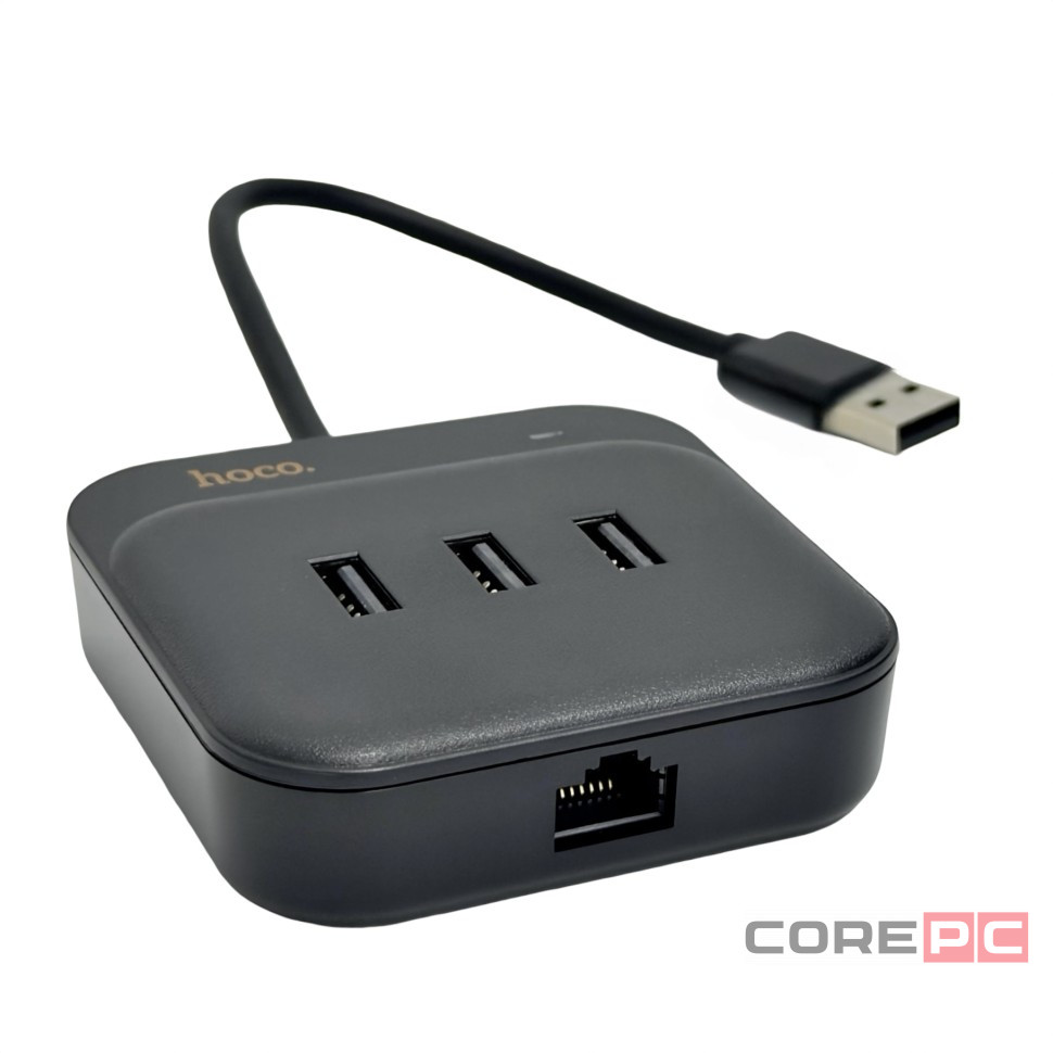 USB-хаб Hoco HB35 3xUSB2.0/RJ45 0.2м черный
