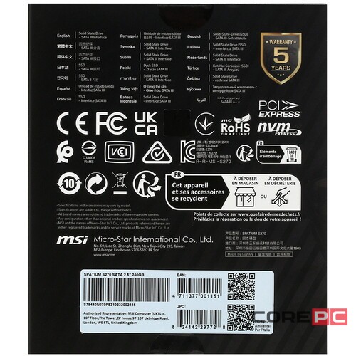 Твердотельный накопитель MSI 240 Gb SPATIUM S270 (S78-440N070-P83)