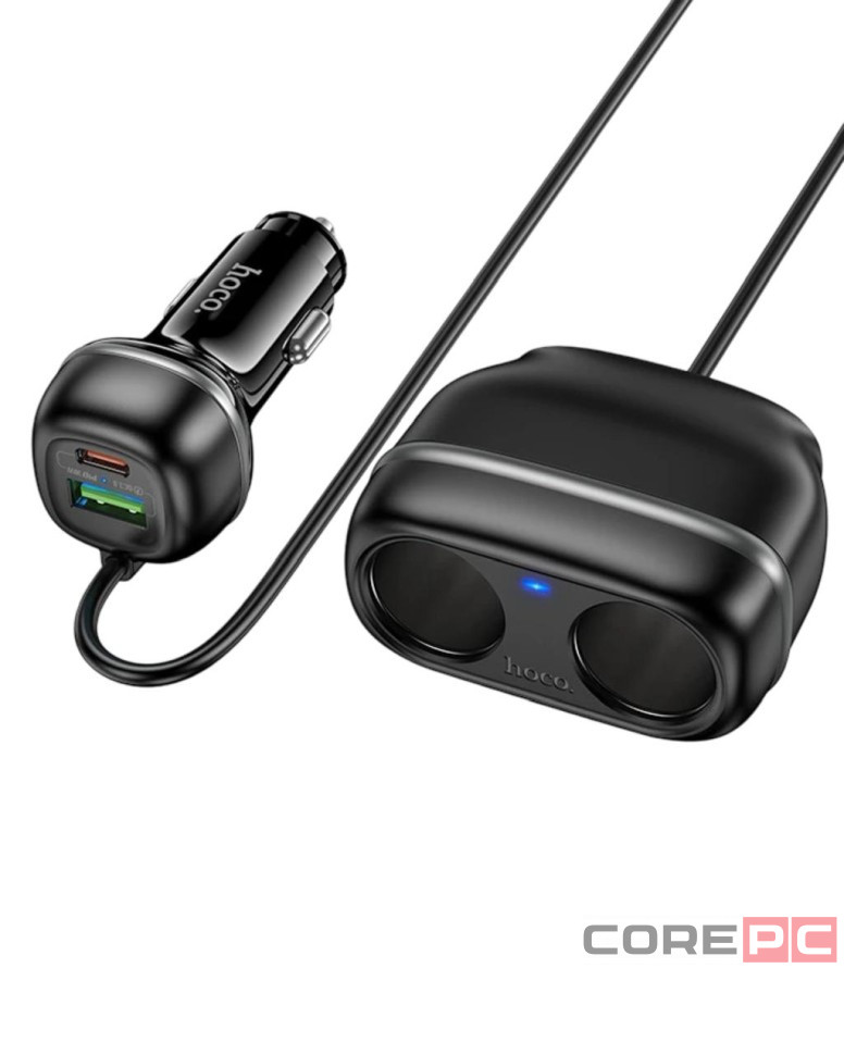 Автомобильное заряд. устр. Hoco Z59 240w 1USB/1T-C/2-12V чёрный
